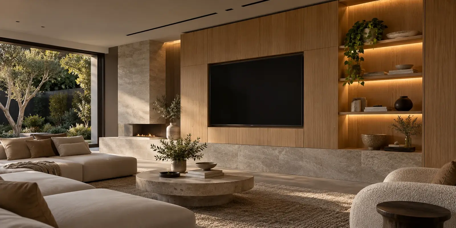 Bespoke oak living room cabinetry and integrated entertainment unit